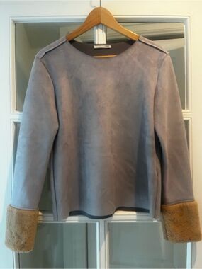 Zara Grey Faux Suede Top with Fur Cuffs